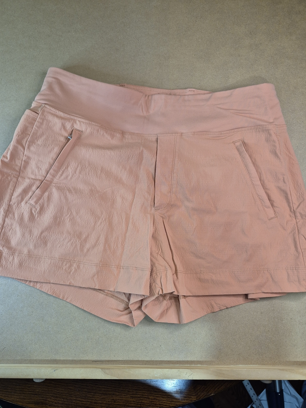 Athleta Light Coral Athletic Shorts with Zip Pockets